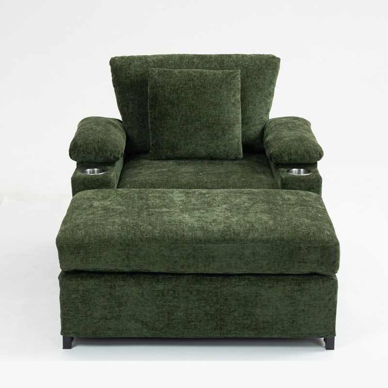 Fauteuil en chenille confortable avec porte-boisson et fonction de rangement - Surdimensionné élégant