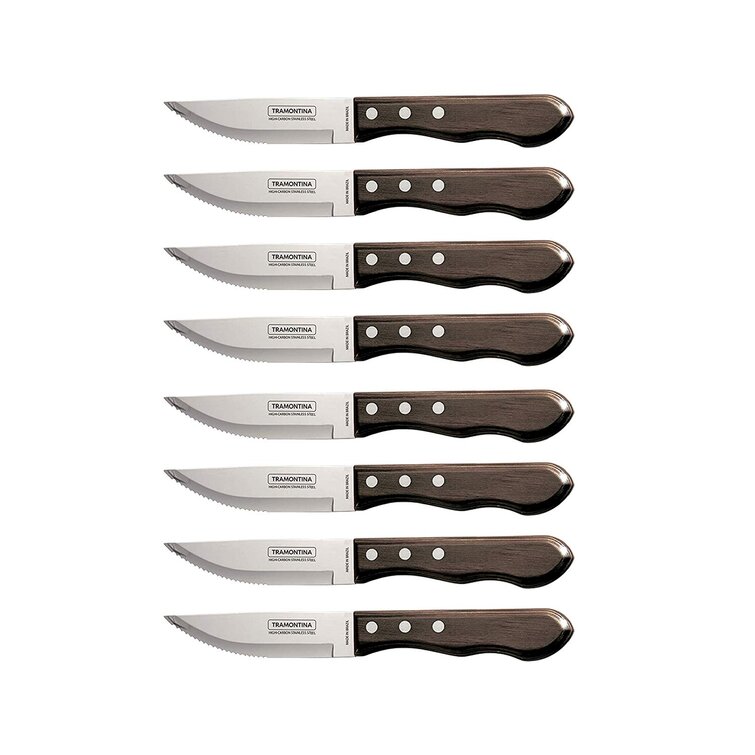 Tramontina Steak Knife Set with Multi-Purpose Hardwood Block Porterhouse Stainless Steel 9-Piece 80000/000ds