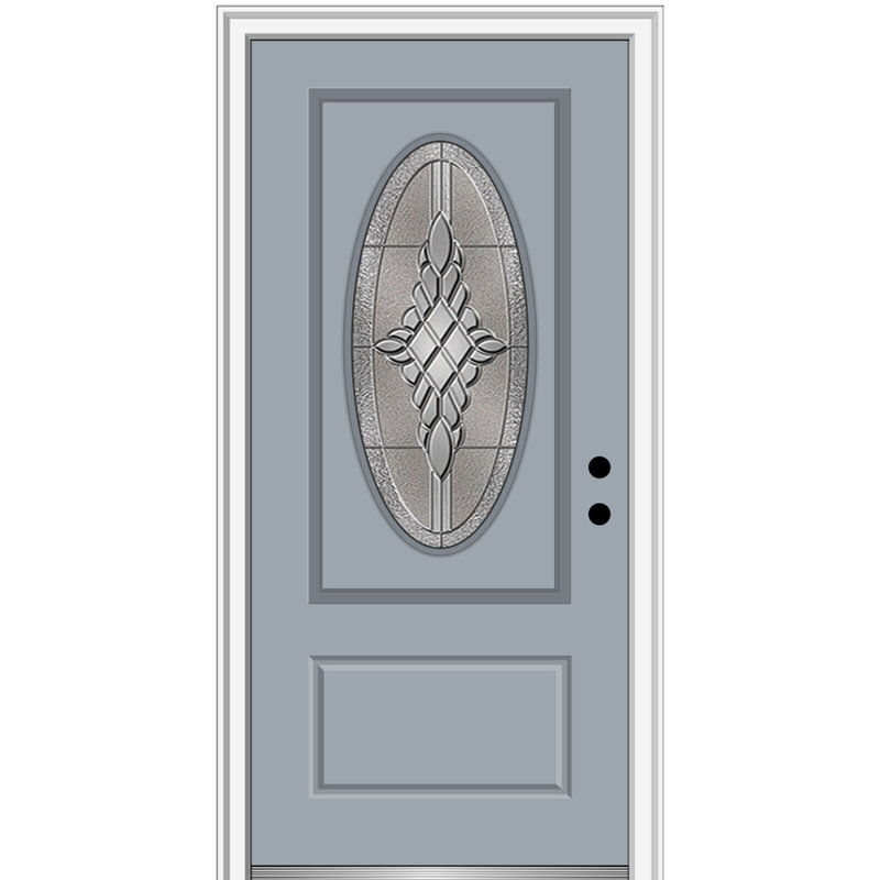 Petite porte d'entrée pré-suspendue ovale en fibre de verre 2 panneaux Grace, Ouverture vers la gauche, Noir / blanc brillant
