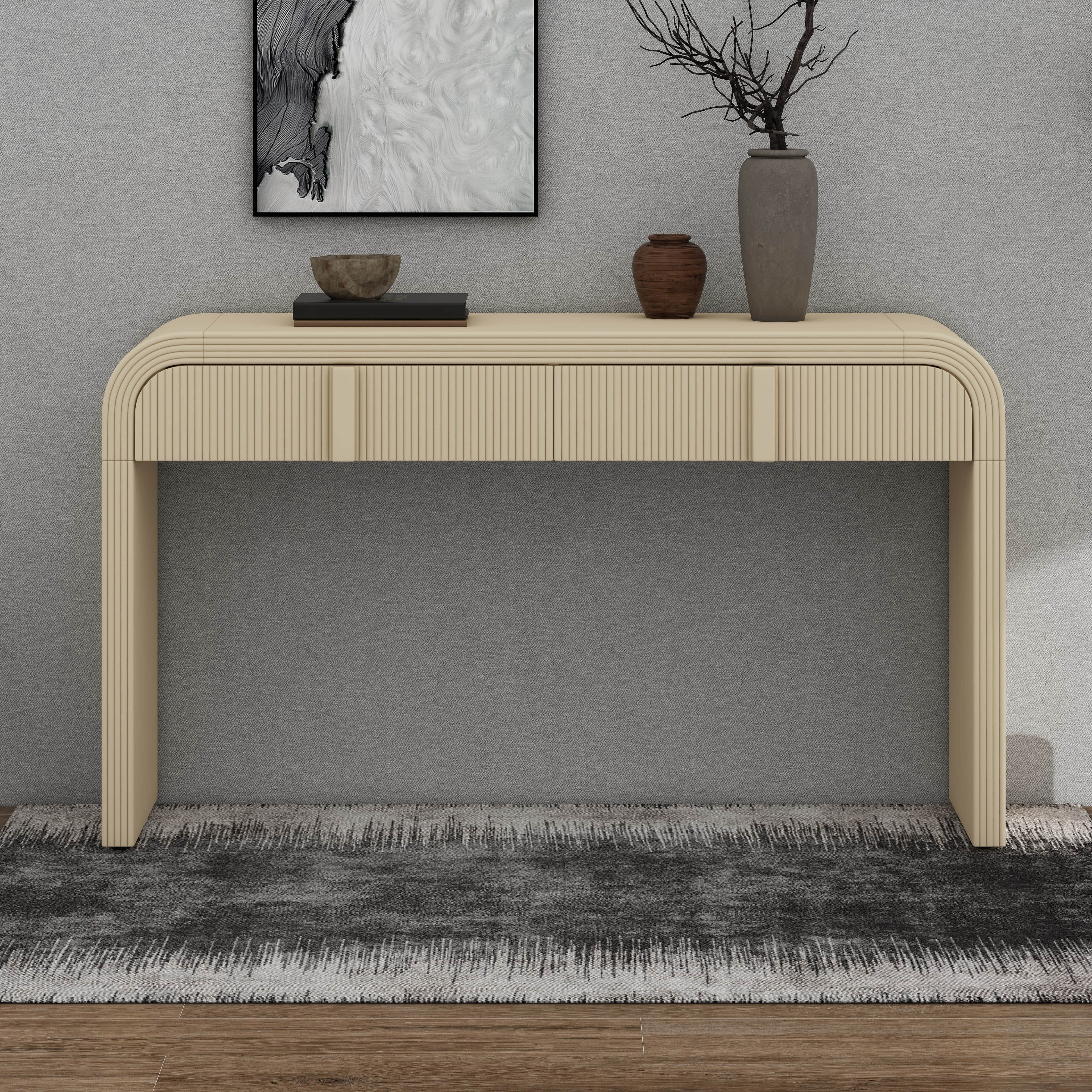 Cosmic Modern Console Table With 2 Storage Drawers, Fluted Entryway ...