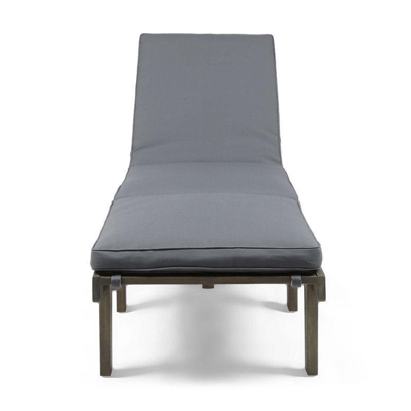Acacia Wood Chaise Lounge With Full-Length Cushion For Outdoor Relaxation And Style, Beige Cushion/Teak Frame