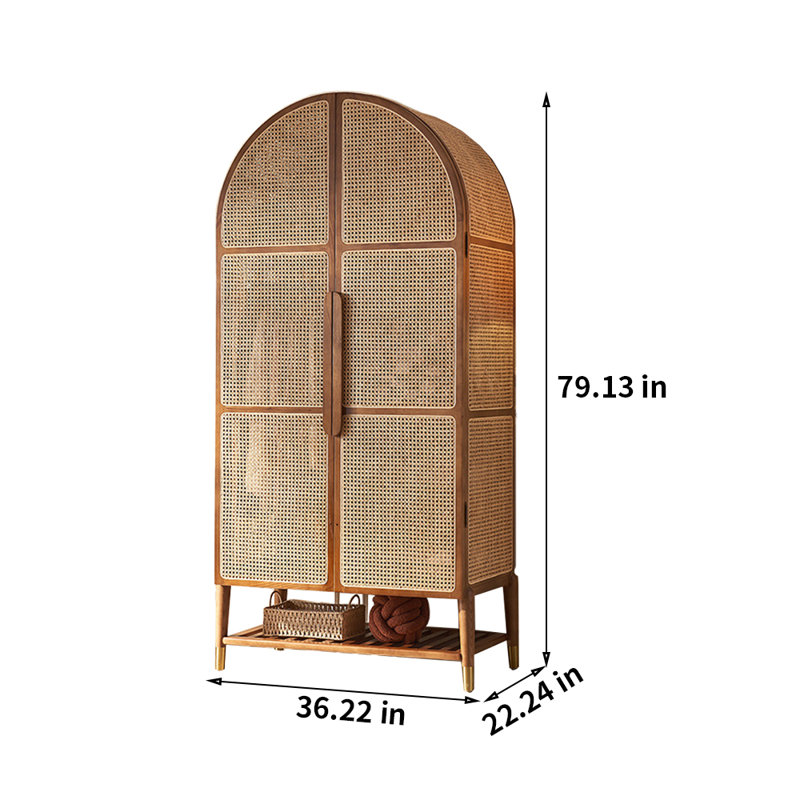 Armoire de rangement en rotin à deux portes avec tablettes