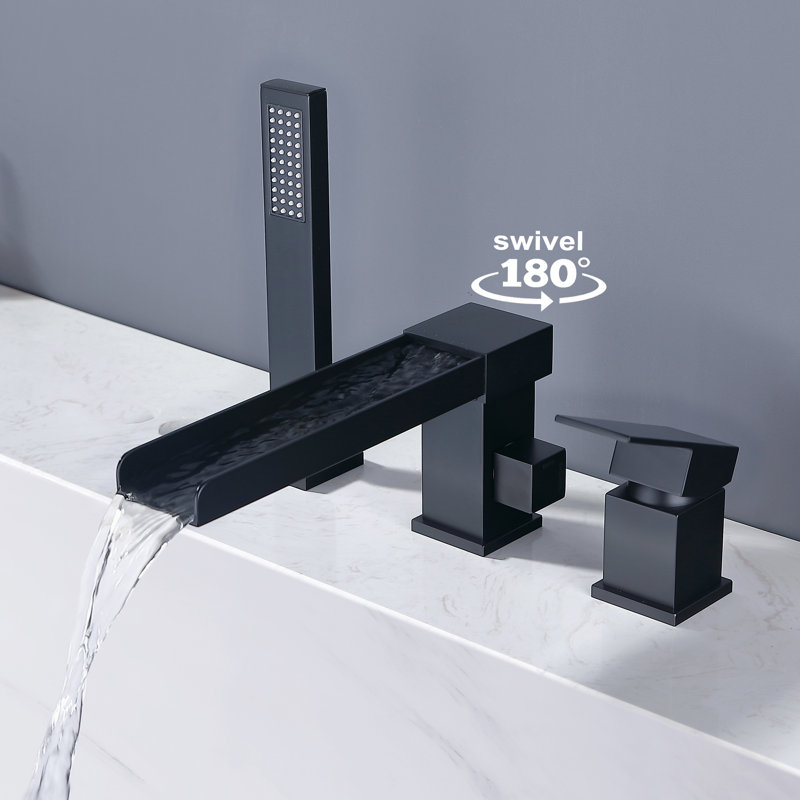 1 Handle Deck Waterfall Faucet with Diverter, Matte Black
