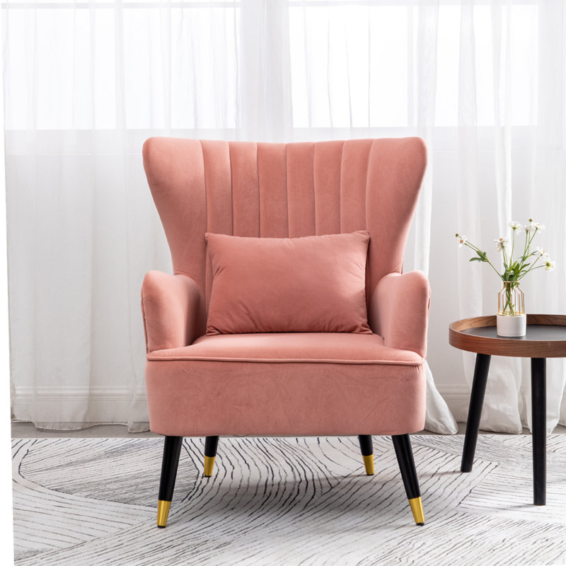 Devon Velvet Wingback Chair, Pink