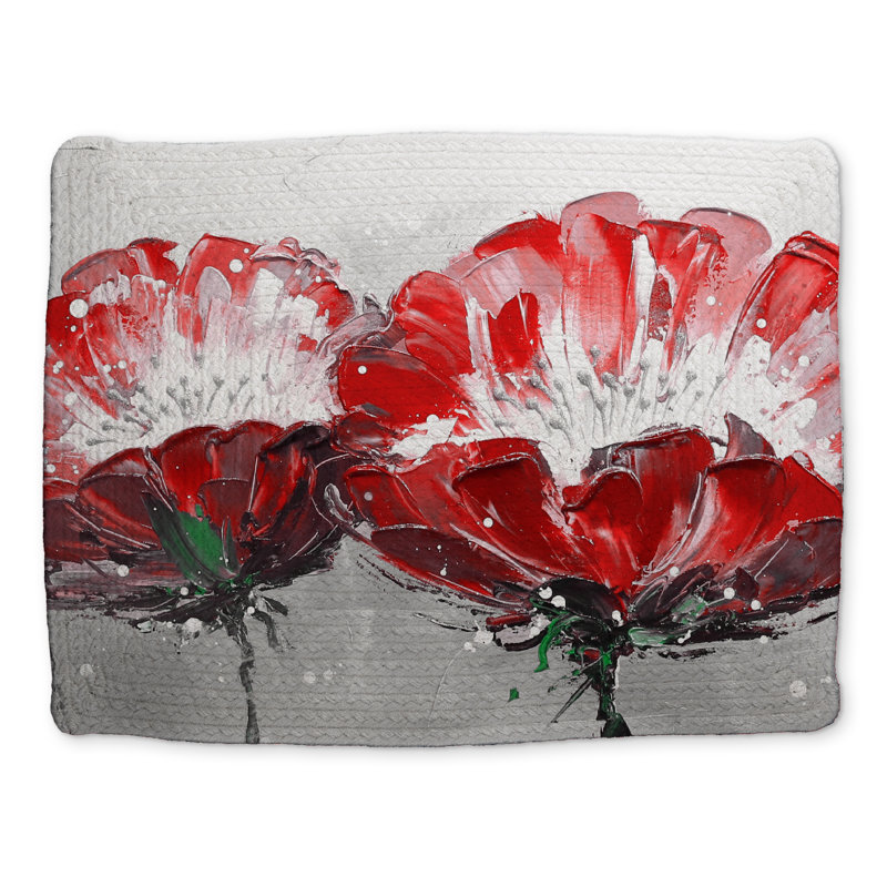 Napperon gris en polyester tressé à motif floral | Décor de fleurs sauvages