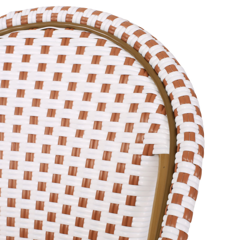 Rust Orange and White Bamboo Print Armless Outdoor Bistro Chairs, Set of 2