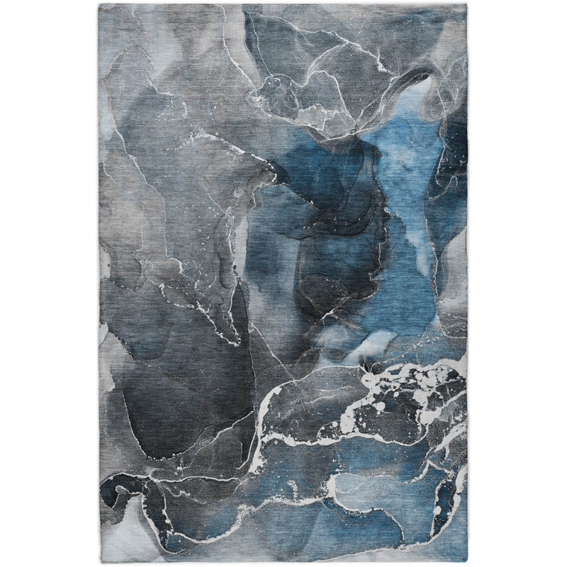 Premium Machine Washable Dream Shag ADS503 Watercolors Rug, Blue, 5' x 7'6"