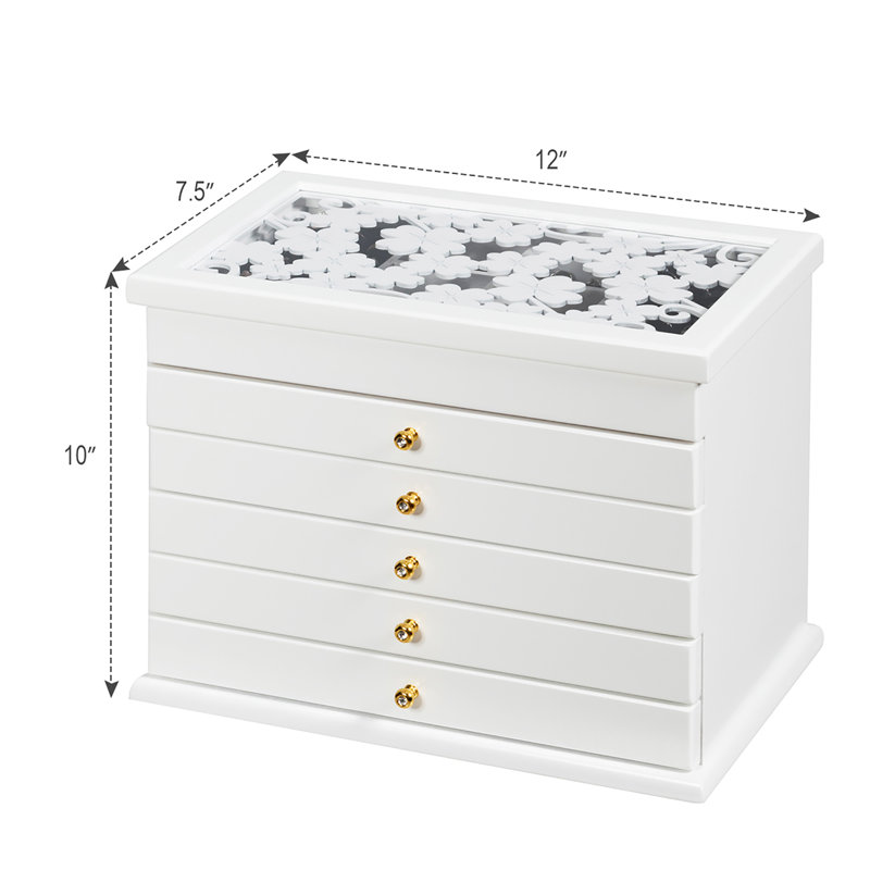 Jewellery Box + Drawers, White