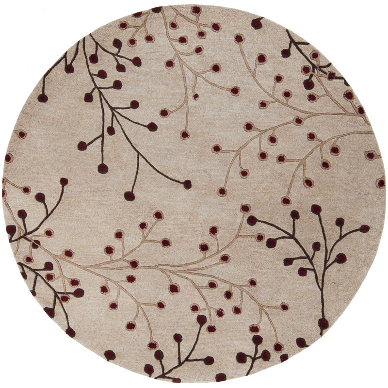 Elsberry Hand Tufted Wool Floral Indoor Rug, Round 4'
