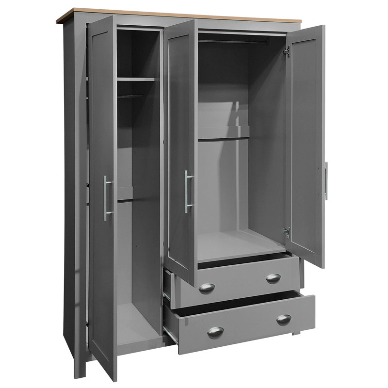 Armoire de rangement à trois portes avec armoires et deux tringles de suspension