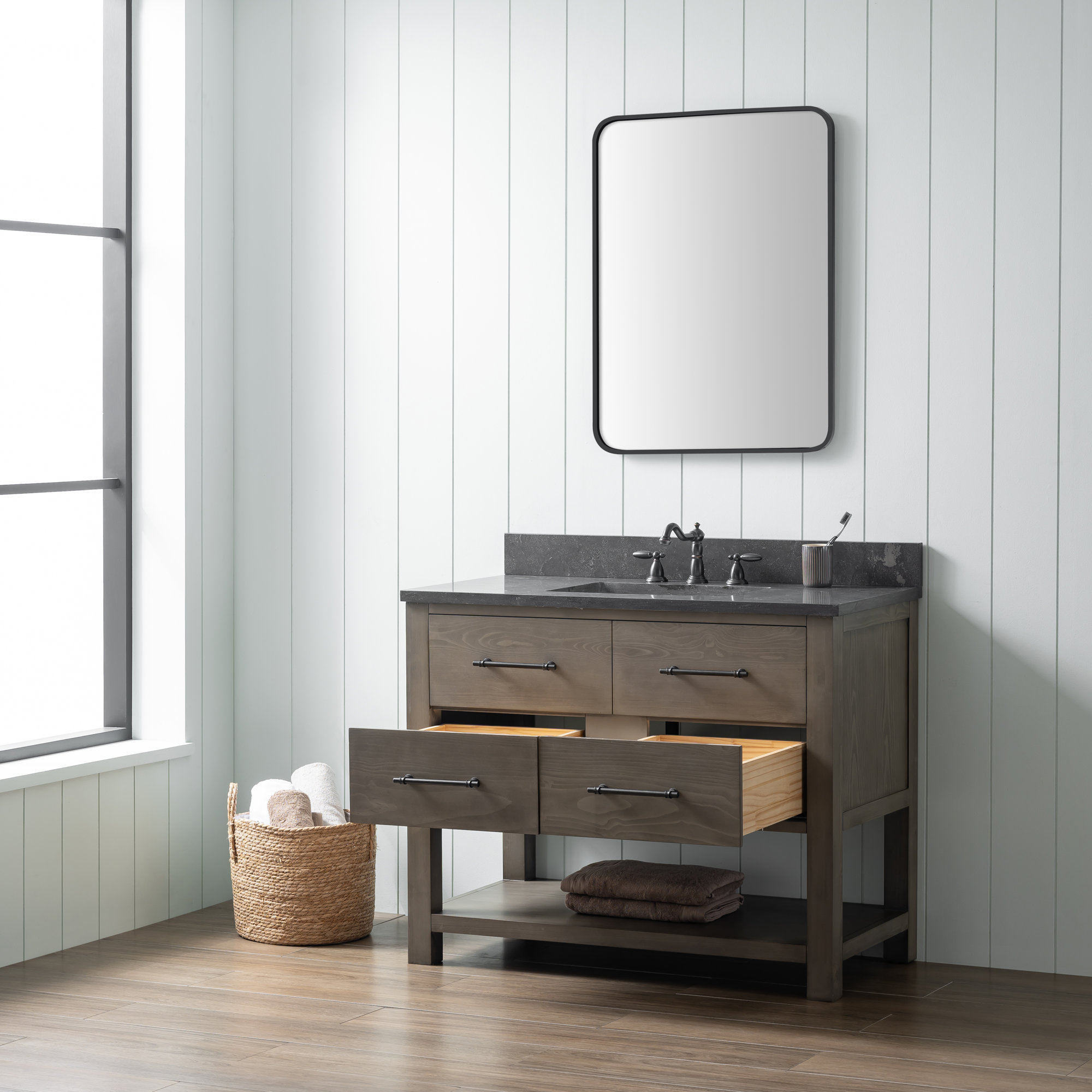 Keri 42'' Single Bathroom Vanity, Smoke Gray/Matte Black
