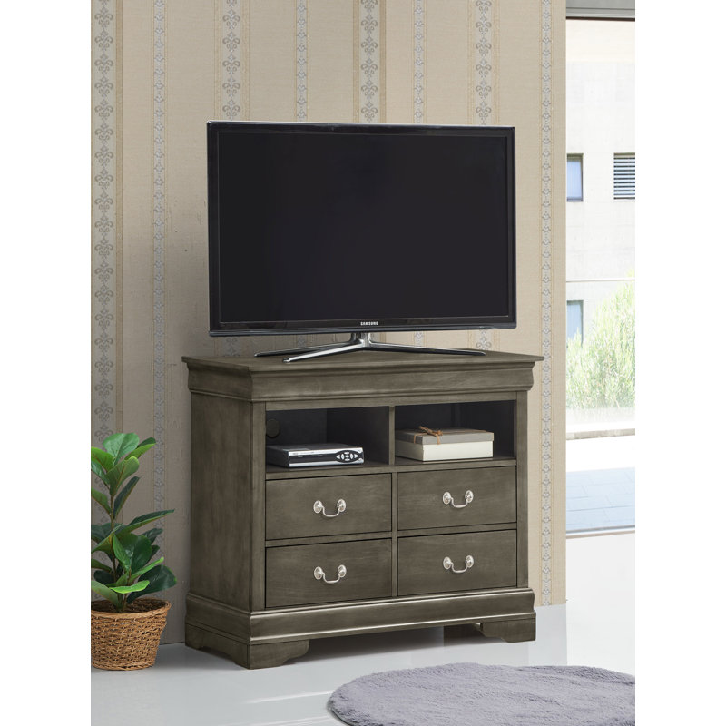 Meuble télé 4 tiroirs, meuble télé avec comptoir ouvert TV2, Gris