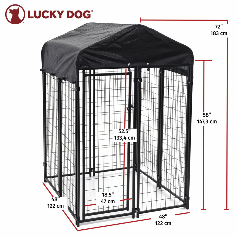 Black Powder-Coated Steel Dog Kennel with Waterproof Canopy
