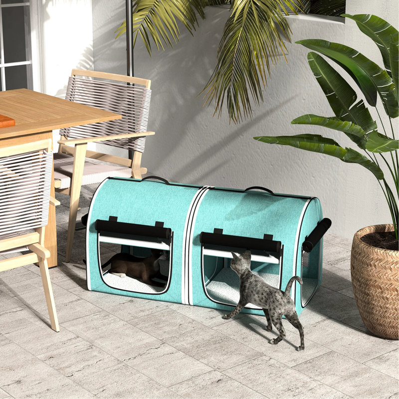 Sac de transport pour chat 39 po, animal de compagnie avec deux compartiments, coussins moelleux et sac de rangement
