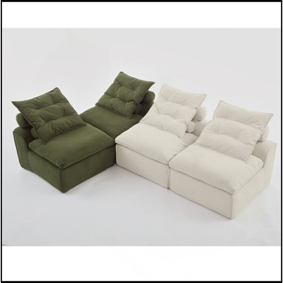 Modular Sofa,No Armrests,At Will DIY,Corduroy ,Neck Pillow-Back Lounge Sofa Chair,Reading Nook, Or Apartment Living, Lumbar Pillow,4 Seats,Upholstered