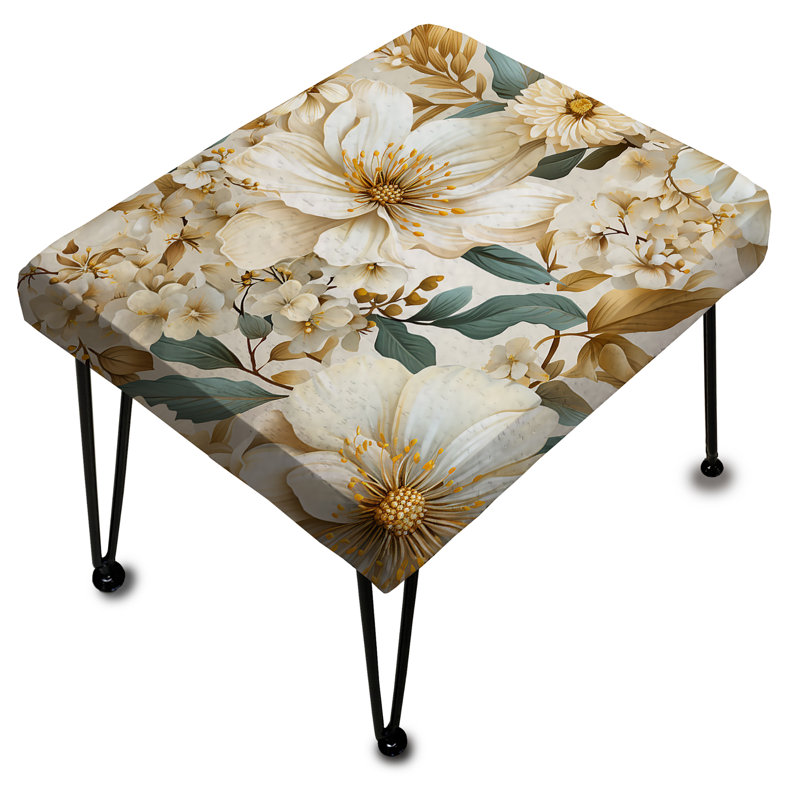 Beige tranquillité pivoines à motif floral - Repose-pieds rectangulaire floral