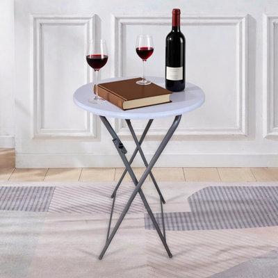 Intérieur / extérieur, table de bar pliante ronde en plastique, fêtes, blanc brillant, pieds amovibles, verrouillage automatique, stable antidérapante, table à hauteur facile à plier pour le plastique blanc intérieur / extérieur, caoutchouc