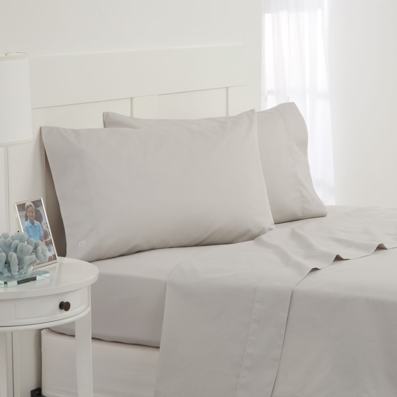 Southern Tide Cotton Twill Sheet Set, Gray, Queen Sheet Set with 2 Pillowcases
