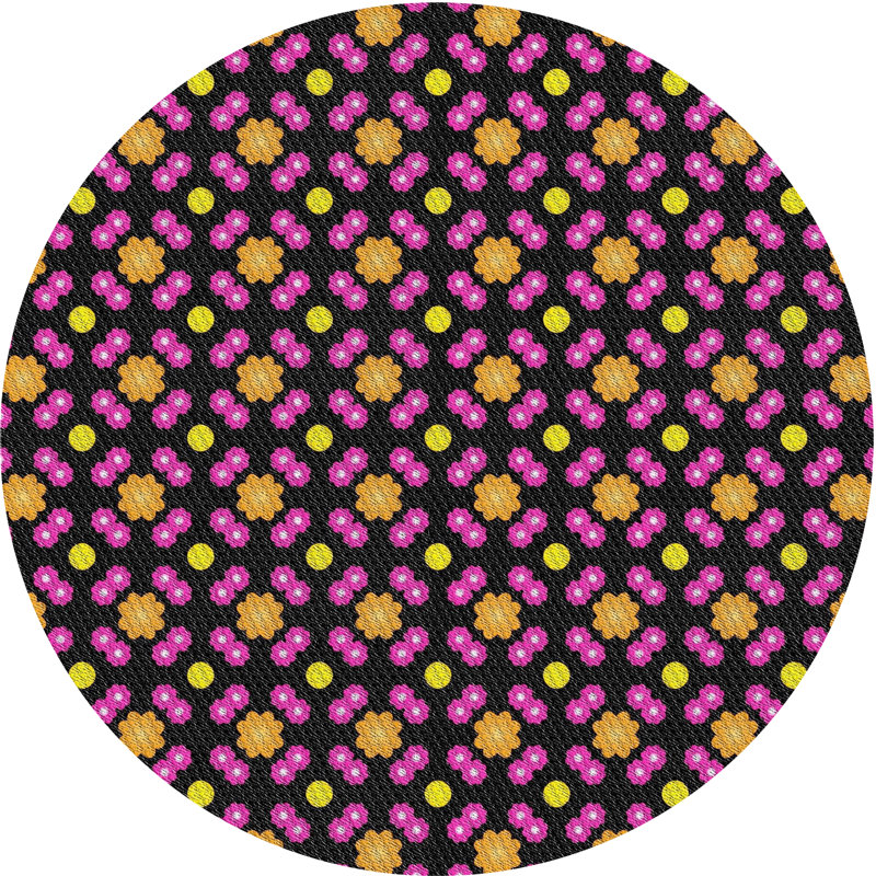 Tapis floral orange / rose / jaune, Rond 7 pi
