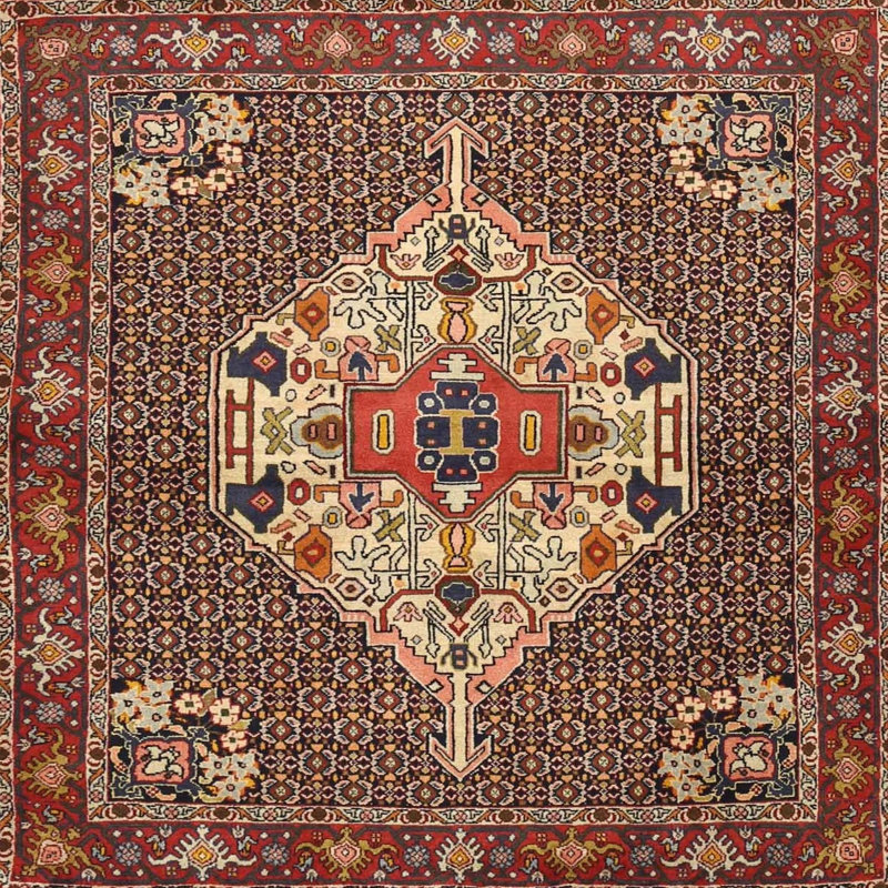 Tapis oriental rouge / beige, Carré 6 pi