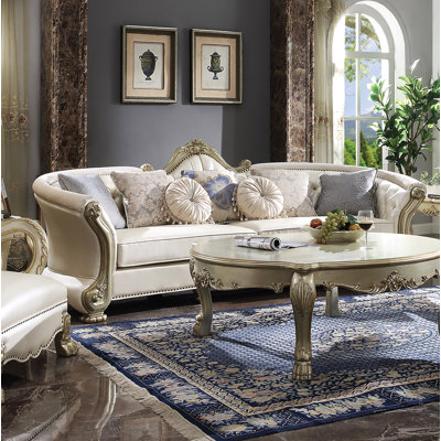Forde 113" Faux Leather Rolled Arm Curved Sofa