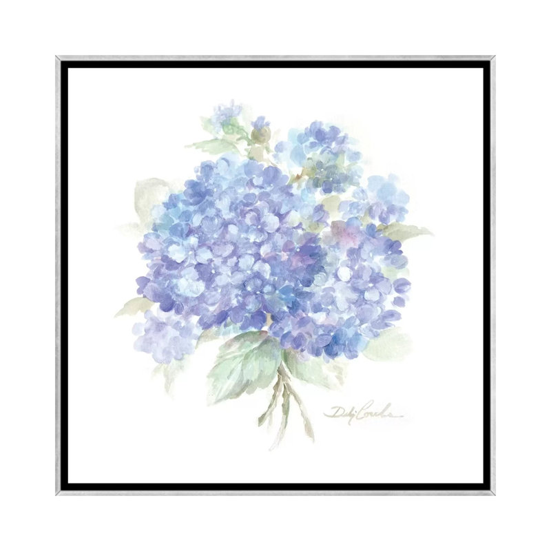 Reproduction d’art, "hydrangeas I" par Debi coules, H 18 po x l 18 po x 1,5 po, Pas de tapis, Encadrement argenté