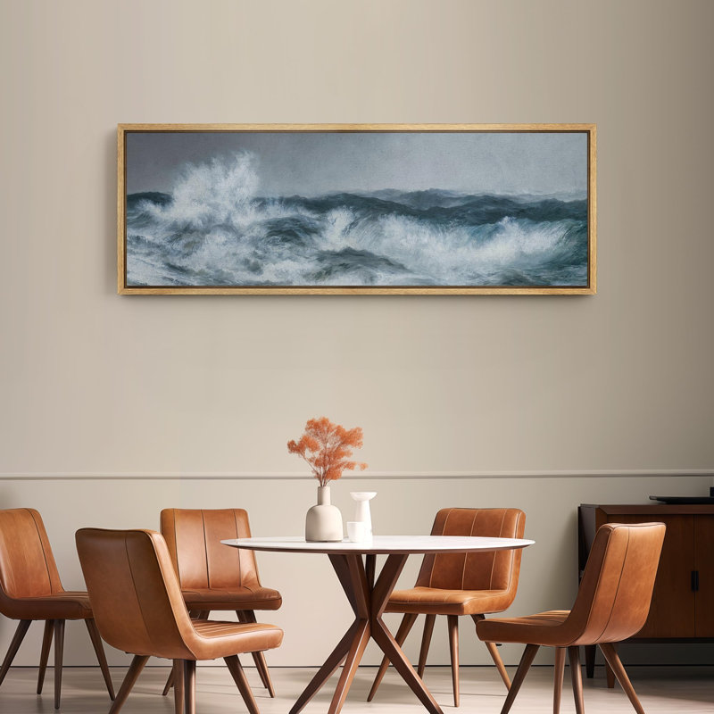 Coastal Beach Tempestous Rough Ocean Wves Seascape Nautical, H 20 po x l 60 po, Naturel