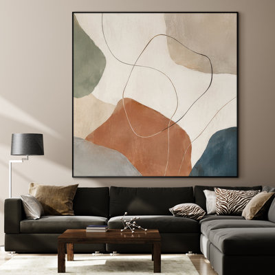 Très grand art mural imprimé sur tissu - Formes abstraites organiques avec des blocs de couleur terre pour le salon ou la chambre à coucher - «Assemblage requis du cadre (cadre non fini)»
