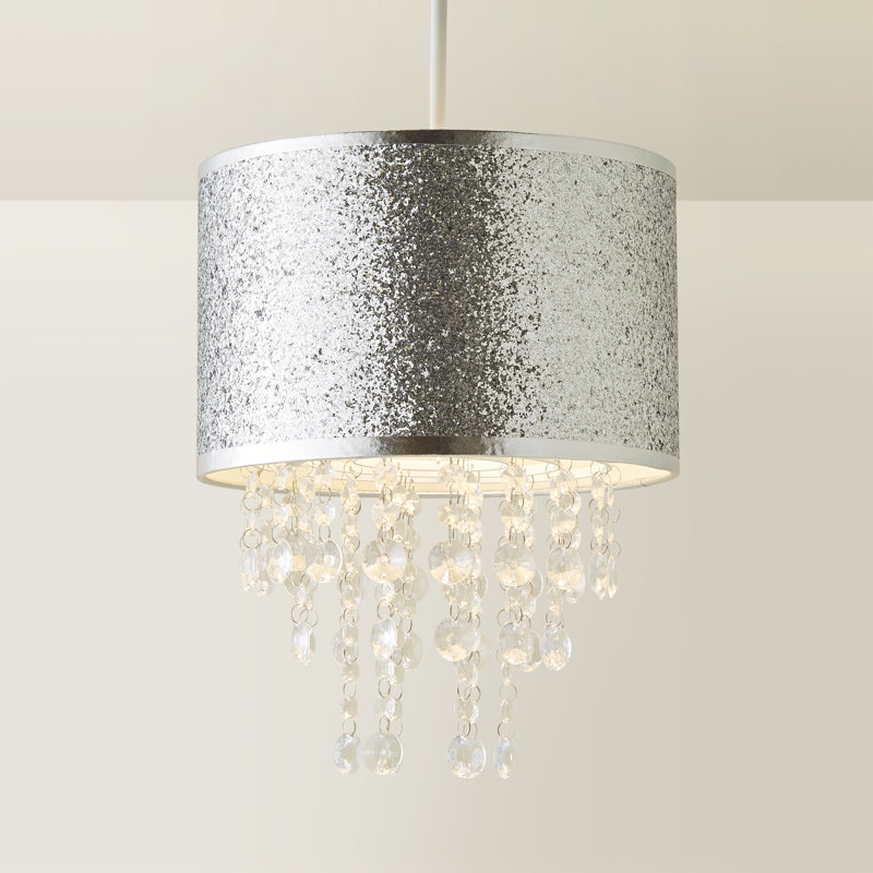 33cm H Cotton Blend Drum Pendant Shade ( Slip-On ) in Silver
