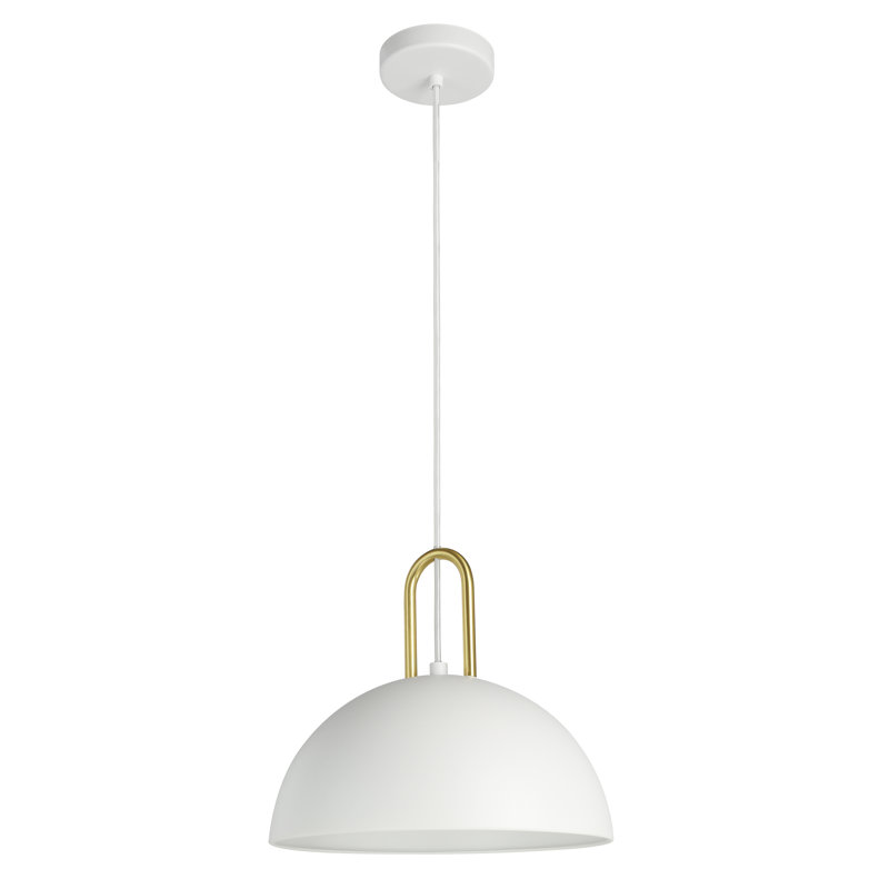 Luminaire suspendu en forme de dôme à 1 lumière Dugan, Blanc / laiton brossé, Blanc