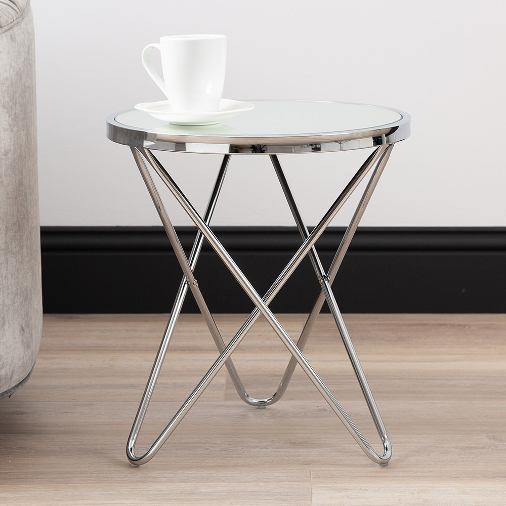 Ducharme Sofa Table for Living Room Furniture 50cm Metal Bed Side Table Glass Top End Table