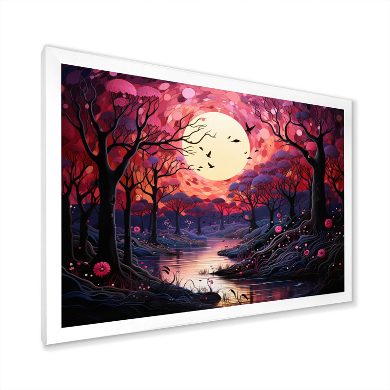 Paysage romantique fondant des cœurs II, H 34 po x l 44 po x P 1,5 po, Cadre simple blanc