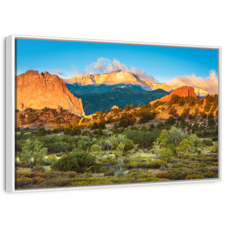 Paysage de montagne Pikes Peak, 46 po x 31 po, Cadre flottant blanc