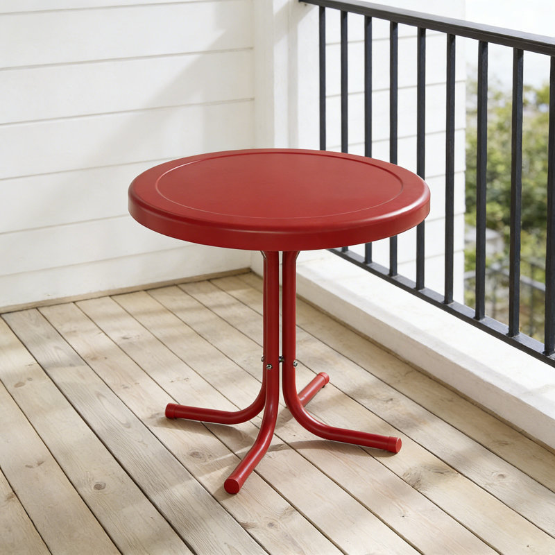 Retro Metal Outdoor Side Table, Red Weather Resistant, Red, 19" H x 22" W x 22" D