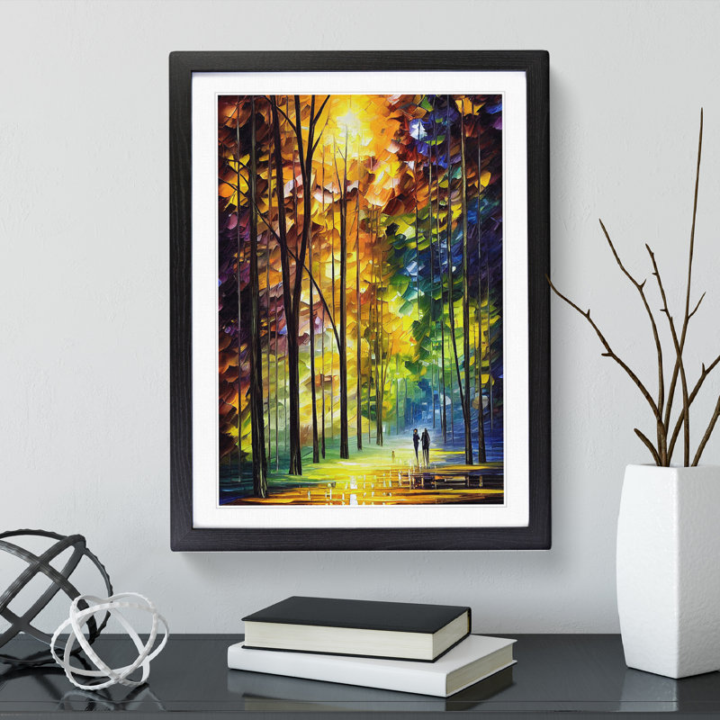 Vibrant Woodland Forest No.4 - Single Picture Frame Painting, 64cm H x 46cm W x 2cm D, Black Framed