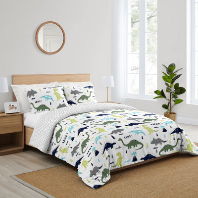Mod Dinosaur Blue and Green Queen Duvet Cover Bedding Set by Sweet Jojo Designs