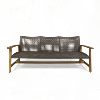 Outdoor Acacia Wood Wicker 3 Seater Sofa