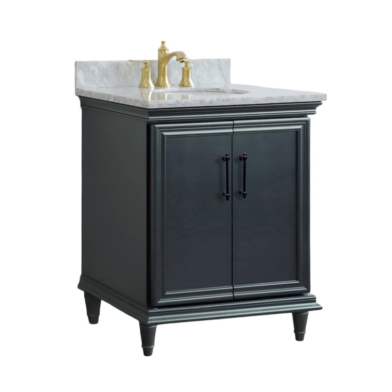 Single Vanity and Oval Sink, 31", White Carrara Marble