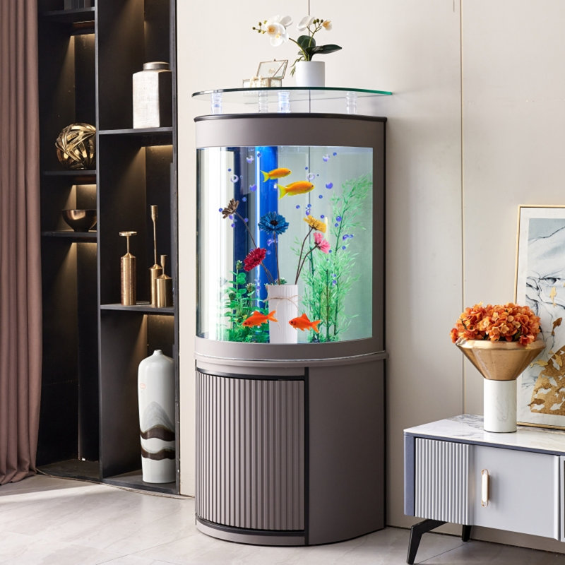 Aquariums semi-circulaires à filtre inférieur avec barre supérieure, Gris, 74,6 gallons (H 62,99 po x l 39,37 po x P 19,69 po