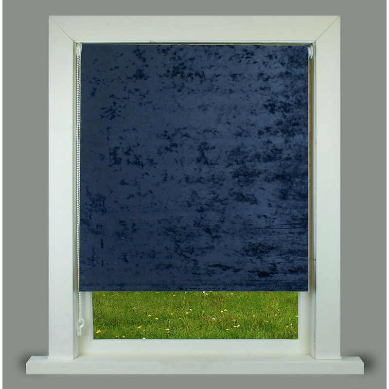 Crushed Velvet Room Darkening Roller Blind, 90cm x 165cm, Navy