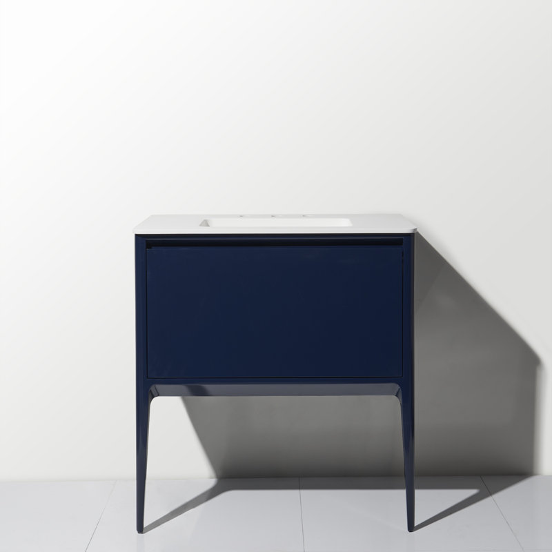 Ensemble de meuble-lavabo simple 42 "avec comptoir à surface solide Luxe, Bleu marine