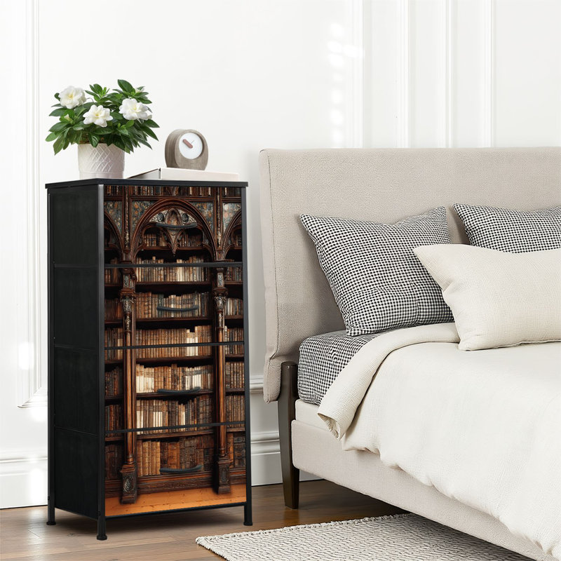 4 Drawer Dresser for Bedroom, Narrow Chest of Drawers, Wooden Top and Study Iron Frame 18"x37.5"-(WxH)
