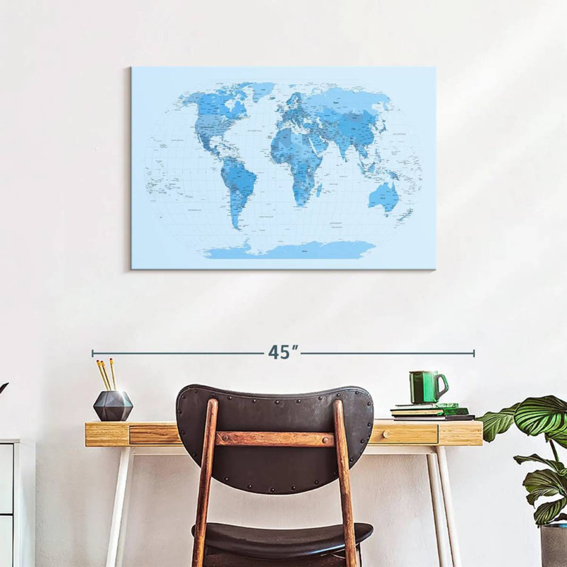 Aliaz World Map Blues, 24" H x 36" W
