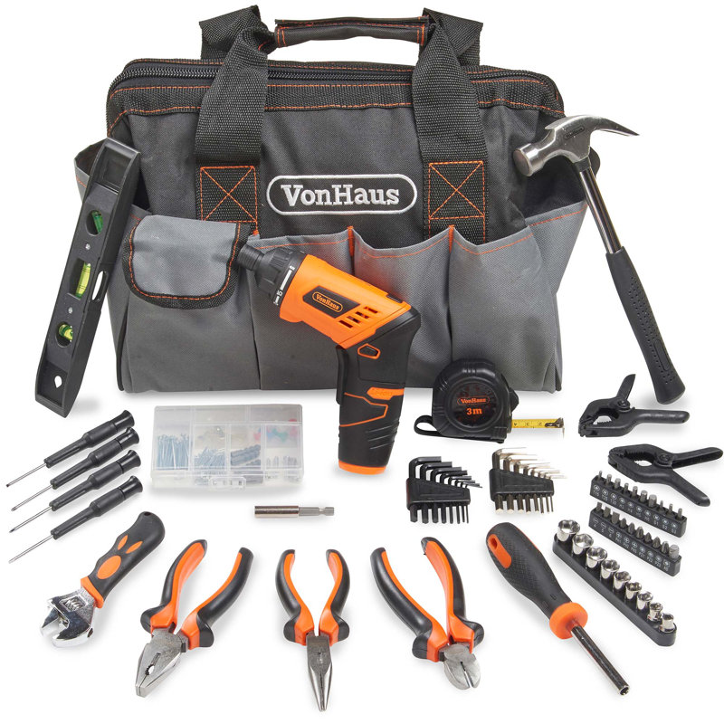 VonHaus Cordless Electric Screwdriver and Household Tool Set 94pc - Includes 3.6V/Cordless Lithium-ion Screwdriver with Bit Set & Hand Tool Kit