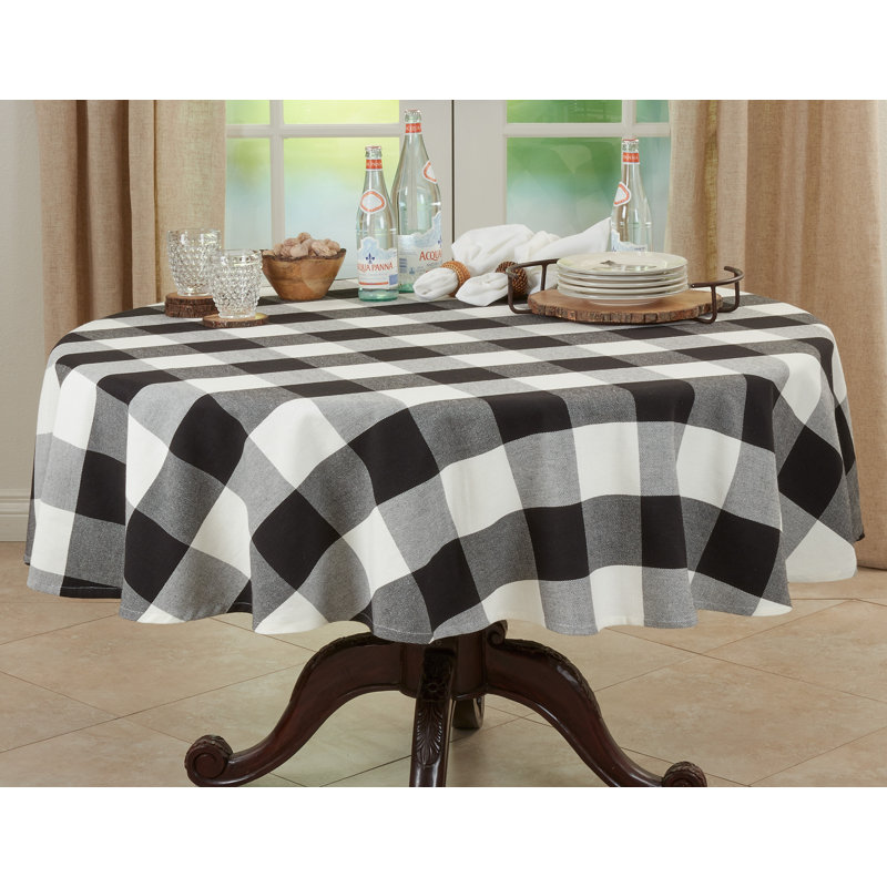 Birmingham Plaid 100% Cotton Round Tablecloth, Black/White