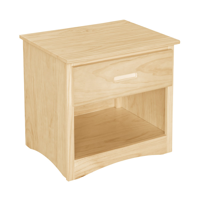 Table de chevet contemporaine en pin naturel avec tiroir et tablette de rangement ouverte - Table de chevet en bois pour chambre à coucher | Idée de cadeau