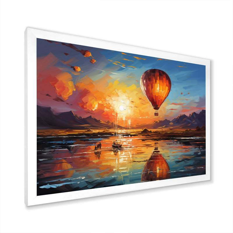Jaune, montgolfière impressionniste - montgolfière, art mural, H 12 po x l 20 po x P 1 po, Cadre simple blanc