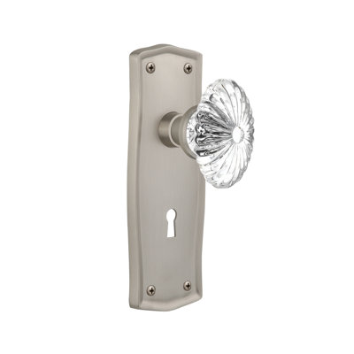 Bouton de porte mortaise intérieur ovale cannelé en cristal avec plaque longue Prairie