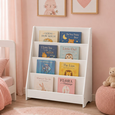 Étagère à livres à 4 niveaux pour enfants, présentoir à livres frontal pour chambre d'enfant, salle de jeux et chambre à coucher
