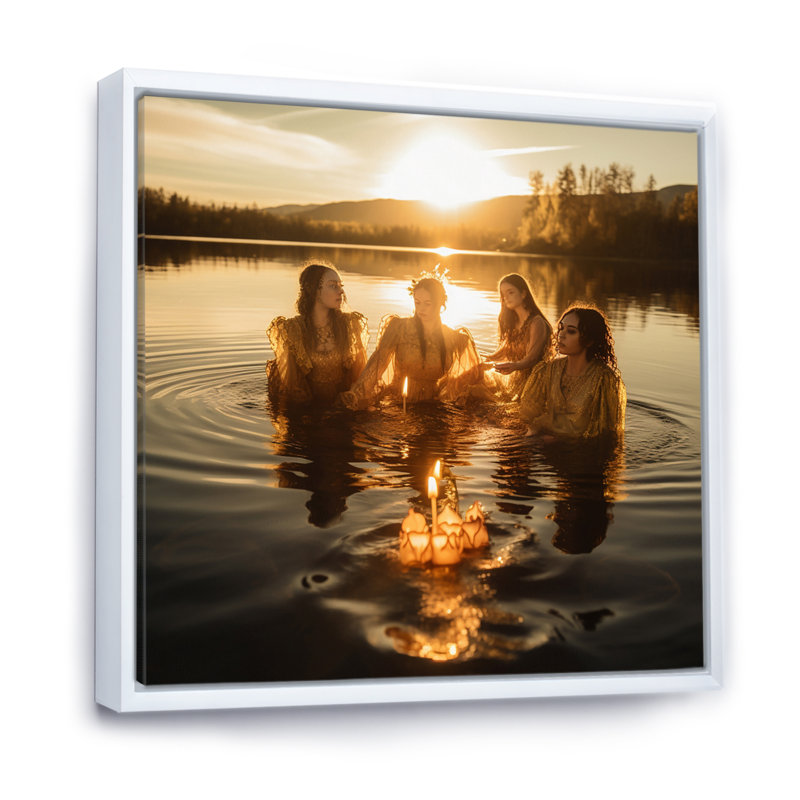 «Young Beautiful Goddesses Bathing in the River I», reproduction, Cadre flottant blanc, H 16 po x l 16 po x P 1 po